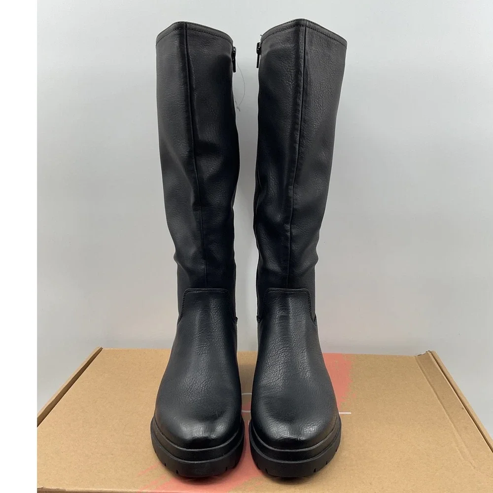 Soul Naturalizer Orchid Black Tall Lug Sole Boots Womens 6.5M Knee High Zipper
